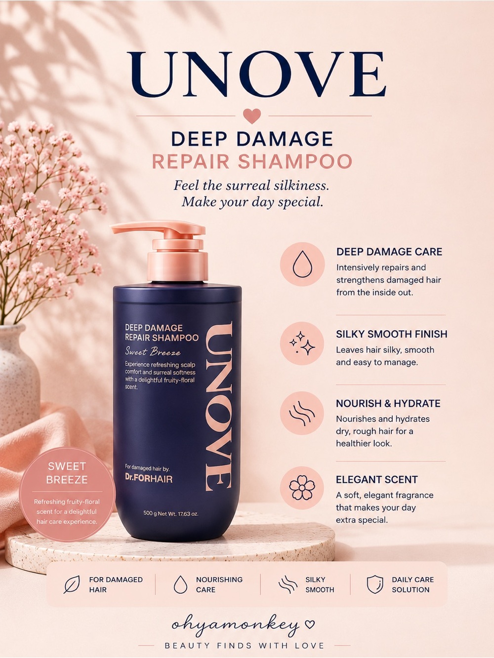 UNOVE Deep Damage Repair Shampoo 17.63 oz Value Jumbo Size